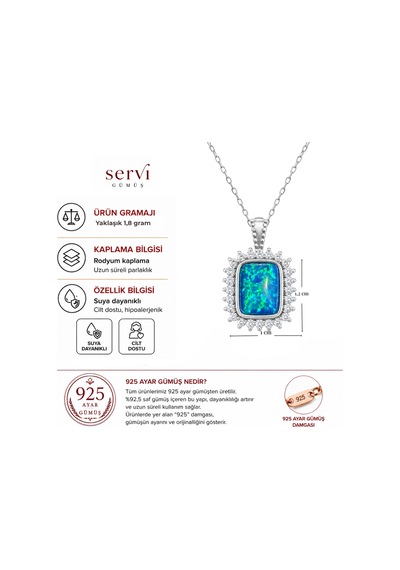 Servi 925 Ayar Gümüş Zirkon Çerçeveli Opal Taşlı Kolye-454