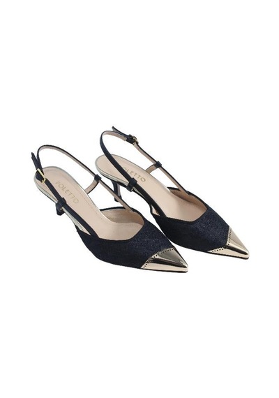 Poletto Hakiki Deri /tekstil Sıyah-altın Ayakkabı Stiletto 9841 59-2509 Siyah