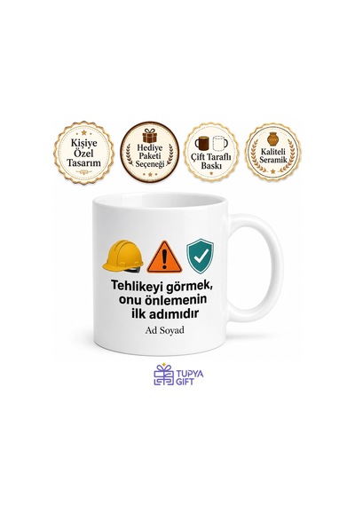 İş Sağlığı Ve Güvenliği Kupa Risk Analizi Önleyici Tedbir Hediye Bardak Beyaz / Çok Renkli