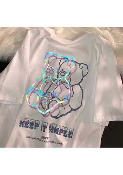 Noıssey Beyaz Ayıcık Baskılı Oversize Unisex Rakat Kalıp Trend