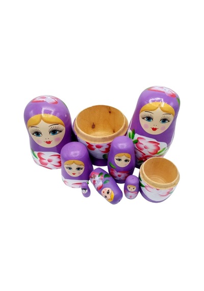 Ahşap Matruşka Bebek Yedili Set Mor
