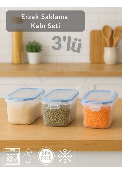 3'lü Set Erzak Kabı Vakumlu Hava Almaz Bpa Free Kilitlenebilir Bakliyat Kabı 1,25 L Şeffaf
