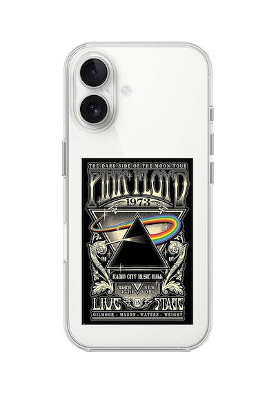 Apple Uyumlu iPhone 16 Şeffaf Kılıf Pink Floyd Tasarımlı