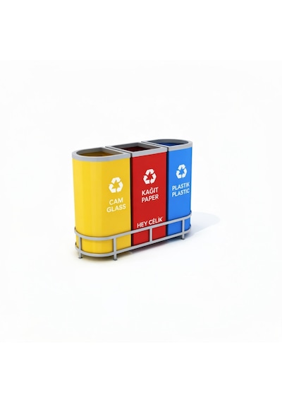 3 Lü Sıfır Atık Kutusu Geri Dönüşüm Ünitesi Gd-1303 Metal Atık Ayrıştırma Sistemi Hey Çelik