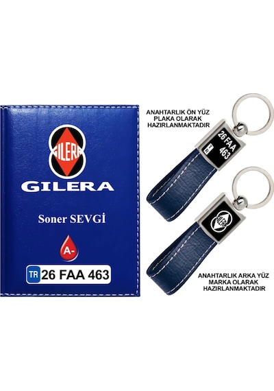 Plakanıza Özel Gleria Logolu Lacivert Ruhsat Kabı Ve Anahtarlık