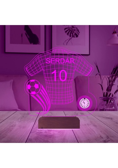 Luvivia Futbolcu Hediye Forma Top Kişiye Özel Metal Saatli 3d Lamba - Masa Gece Lambası Şeffaf