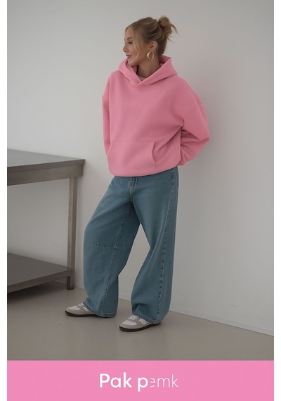 Benroma Ünisex Kapüşonlu Sweatshırt Pembe