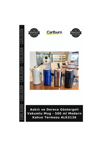 Özel Üretim Askılı Ve Derece Göstergeli Vakumlu Mug - 500 Ml Modern Kahve Termosu Alk3136 Çok Renkli
