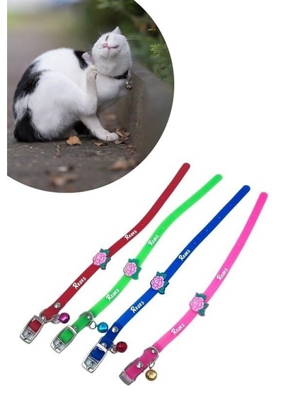 Çıngıraklı Zilli Sevimli Renkli Slikon Kedi Köpek Boyun Tasması 5332 Açık Bej - Bej