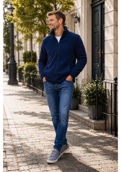Luxıc Core Erkek Peluş Mont Slim Fit Dik Yaka Fermuarlı Cepli Günlük Spor Ceket Lacivert
