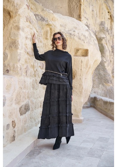 Misswhence Fermuar Detaylı Katlı Triko Tunik 40008 Siyah