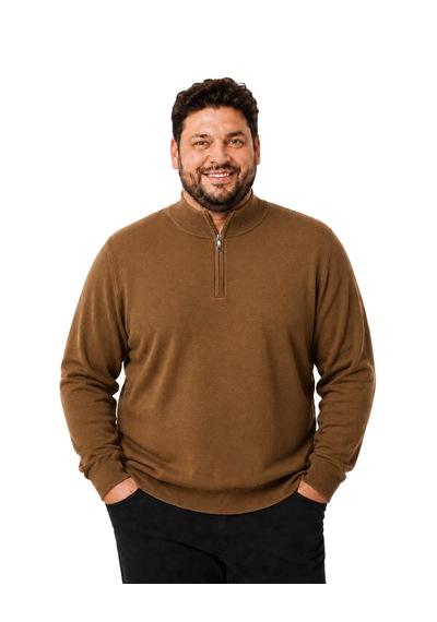 Battalmoda Erkek Büyük Beden Kivi Kahvesi Fermuarlı Dik Yaka Pamuklu Kazak 3xl-4xl-5xl-6xl