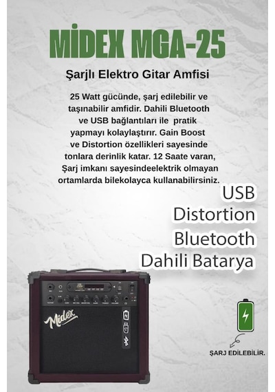 Midex RCZ606WH-XAMP Elektro Keman + Şarjlı Mikrofonlu Portatif Amfi Full Set