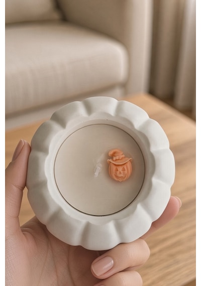 Kabak Desenli Dekoratif Mum Seti 3 Lü Beyaz