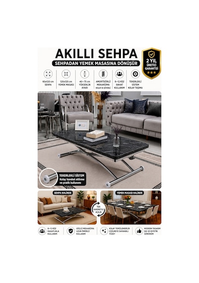 Juppo Üst Tabla Mdf Siyah Mermer Oval Köşe Alt Krom Dışa K