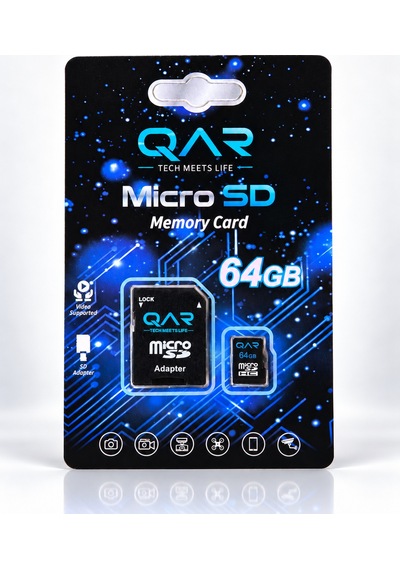 Qar Microsdxc Hafıza Kartı 64 Gb, Sd Adaptörlü, U1 Class 10, 100 Mb/s