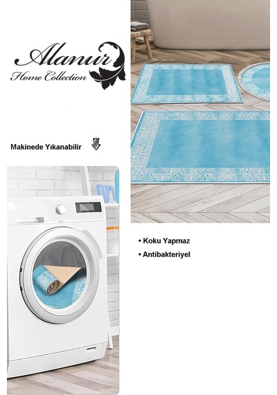 Dekoreko Kaymaz Taban Djt 3 Lü Banyo Paspas Takımı Yıldız Deri Karışık Modern 1460 Mavi