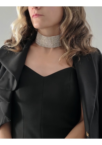 Gümüş Kaplama Rhinestone Choker Tasma Model Kolye Gümüş