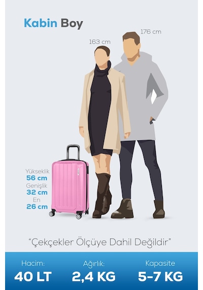 Polo&Sky Spring Model Pembe Renk Kabin Boy Valiz Bavul Pembe