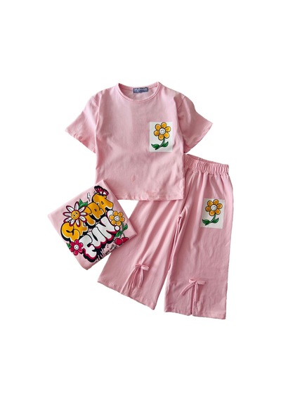 Miniğimin Cicileri Fun Arka Ve Ön Baskılı Yırtmaç Detaylı 2 Li Takım - Pembe