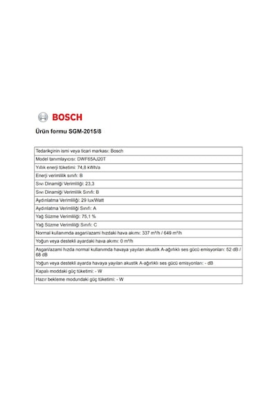 Bosch DWF65AJ20T 60 CM Duvar Tipi Davlumbaz