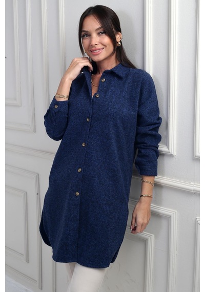 By Saygı Kadın Yanları Yırtmaçlı Kırçıllı Tunik Gömlek-42176 Lacivert