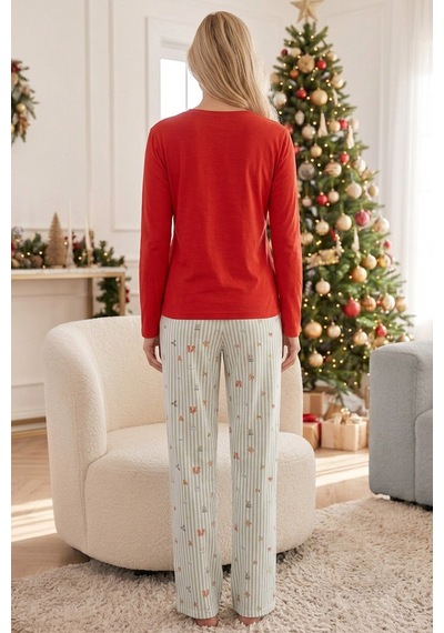 Siyah İnci Yılbaşı Temalı Pamuklu Likralı Örme Pijama Takım26240364 NAR ÇİÇEĞİ