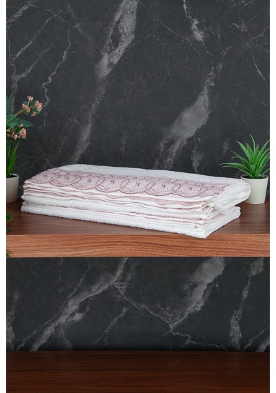 Dantelli Güpürlü Lüks %100 Pamuk Çeyizlik 6 Lı El Yüz Havlu Seti 40x70 - Pembe - 4400 Pembe