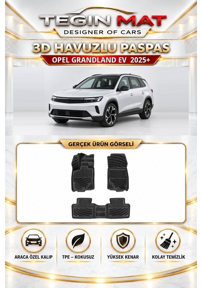 Opel Grandland 2025+ Ev Uyumlu Havuzlu Oto Paspas Ve Bagaj Havuzu Takımı Alt Bagaj Siyah