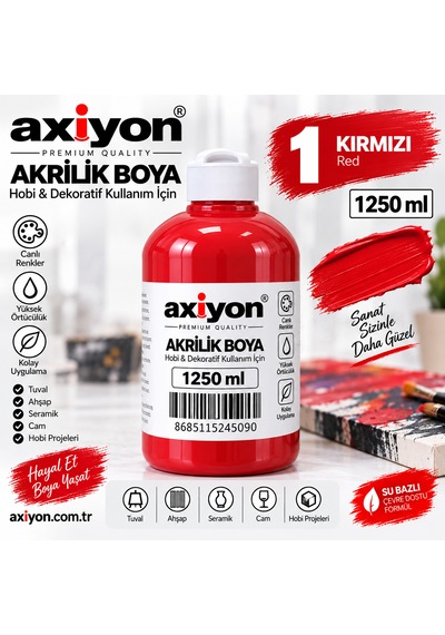 Axiyon Art Akrilik Boya 1250 Ml Kırmızı Su Bazlı Hobi Ve Dekoratif Boya Genel