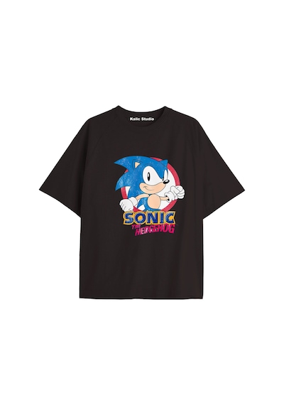 Kalic Studio Unisex Bay Sonic Desenli Siyah Yazlık T-shirt Siyah-221