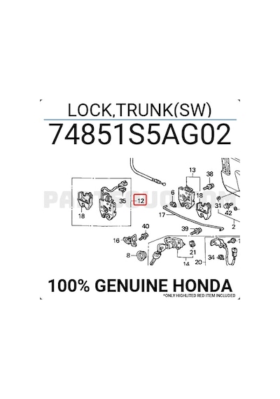 Honda Civic 2001-2006 Bagaj Kilidi Kapak Manuel Kablolu Oem No:74851s5ax4