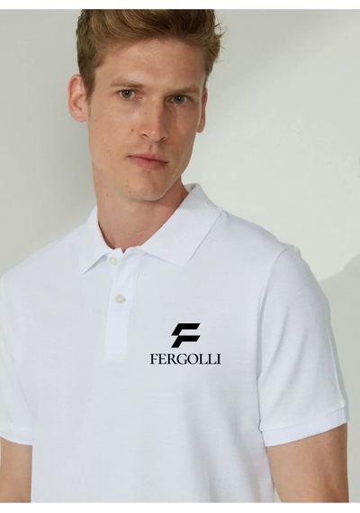 Yakası Düğmeli Yakalı Pike Baskılı T-shirt - Beyaz 2xl