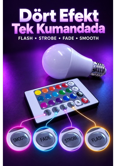 Tek Rgb Led Ampul Kumandadan Işık Efekti Seçimli Najmaddin 1