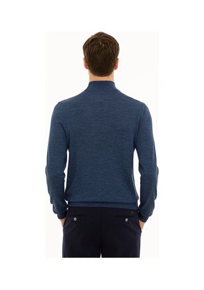 Cacharel İndigo Slim Fit Yarım Balıkçı Basic Triko Kazak Mavi