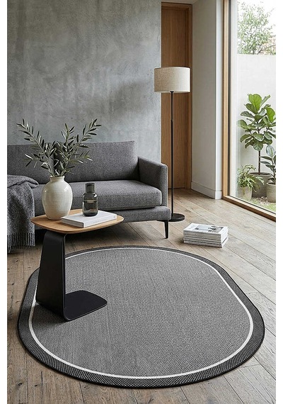 Natura Sisal Hasır Görünümlü Çift Bordürlü Oval Halı Ntr29 Siyah-antrasit
