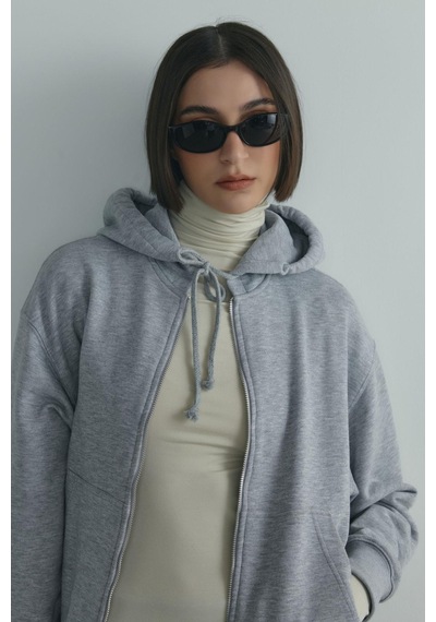 Suud Collection Gri Salted Fermuarlı Hırka