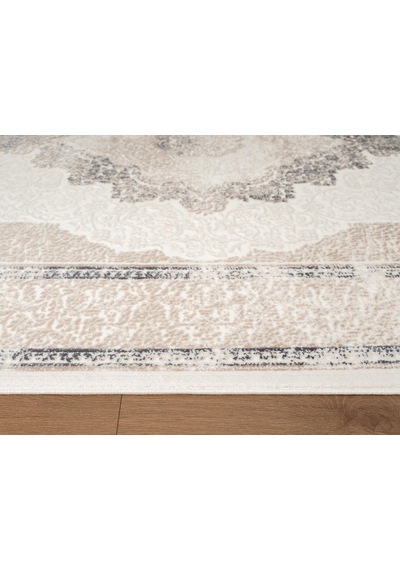 Look Classıc Lk005m Çerçeveli Krem Gri Klasik Desen Akrilik Dokuma Taban Tozuaz Oturma Odası Halısı-1034 Krem - Gri