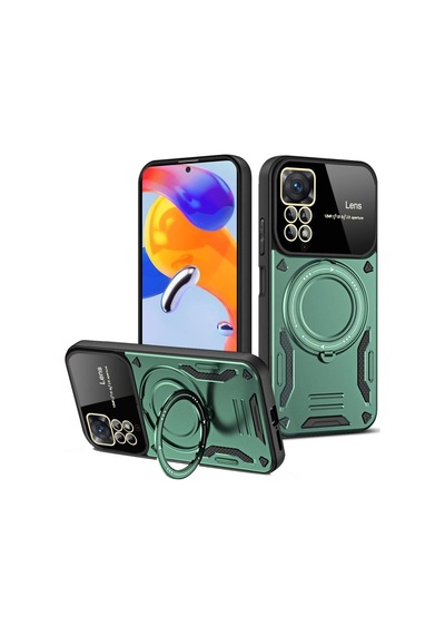 Xiaomi Redmi Note 12 Pro 4g Kılıf Joy Lens Standlı Kapak - Koyu Yeşil Düz Renkli