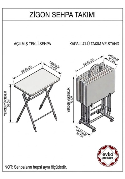 Evko Mobilya Çanta Zigon Sehpa, 4'lü Sehpa, Zigon Sehpa, Servis Sehpası, Camlı Sehpa, Katlanır Sehpa Astra