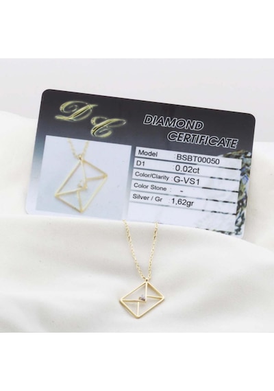 Pırlanta Taş Zarf 0.02 Ct Gold Micron Kaplama Gümüş Kolye Gümüş