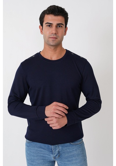Efor Comfort Fit Omuz Modelli Uzun Kollu Esnek Pamuk Lacivert Tişört Ts 933