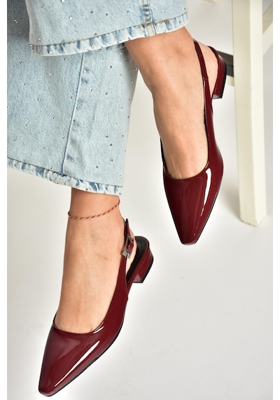 Fox Shoes U404602208 Bordo Rugan Alçak Topuklu Kadın Ayakkabı Bordo