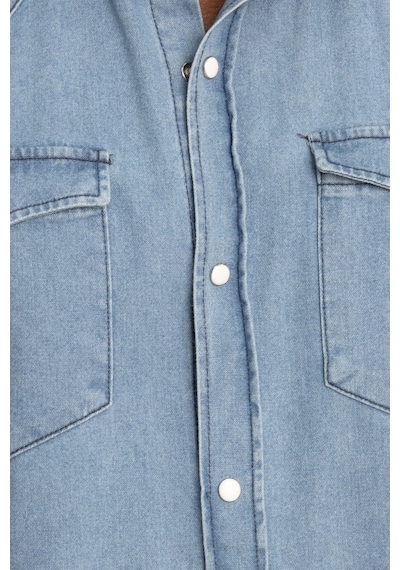 Tudors Slim Fit Çift Cep Kapaklı Parça Dikişli Denim Erkek Mavi Gömlek-26882-mavi Mavi