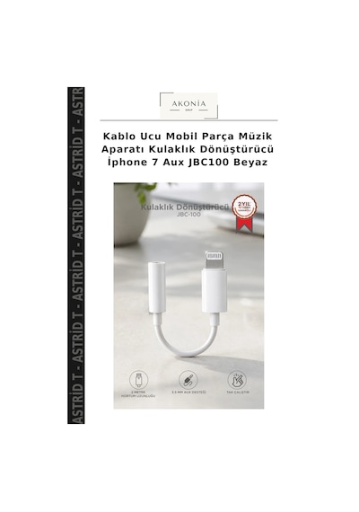 Kablo Ucu Mobil Parça Müzik Aparatı Kulaklık DönüştürücüApple iPhone Uyumlu 7 Aux Jbc100 Beyaz
