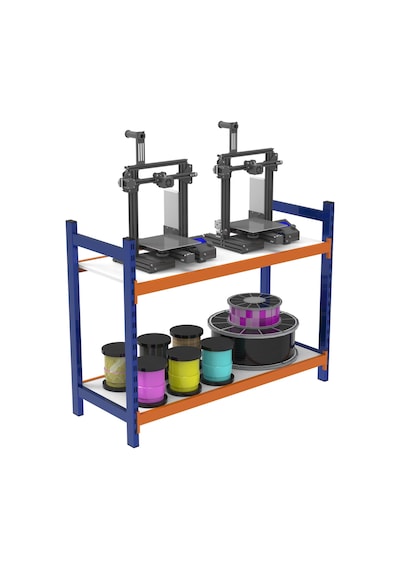 2 Katlı Ahşap Raflı İçten Oturmalı Hafif Rack - 3d Yazıcı Rafı, Depo Rafı 40x150 Cm-100 Cm Mavi-turuncu