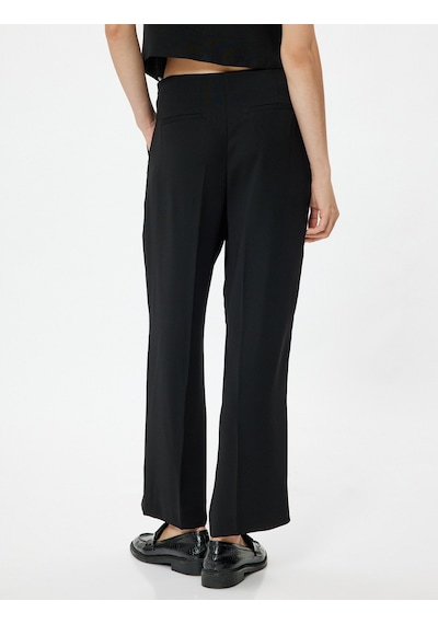 Koton Culotte Kumaş Pantolon Cepli Metal Aksesuar Detaylı Siyah 5wak40014ew Siyah