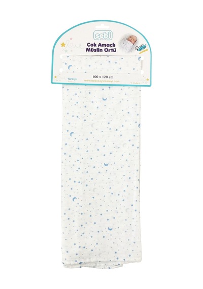 Sebi Bebe Çok Amaçlı Müslin Örtü 100x120 CM Mavi - Beyaz
