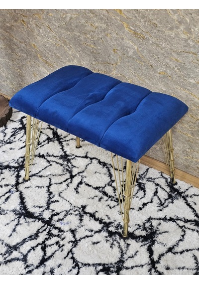 Zafir Metal Gold Tel Ayaklı 60 Cm Puf Bench - Puf - Bench - Oturak - Mutfak Oturağı - Antre Oturağı Mavi