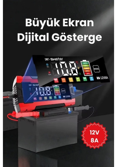 12v 8a Akıllı Akü Şarj Cihazı 12v 8a Lcd Ekranlı Pulse Repair Otomatik Akü Şarj & Desülfatör